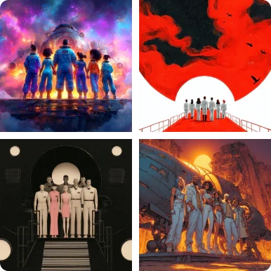 Four MidJourney style variations of the same scene